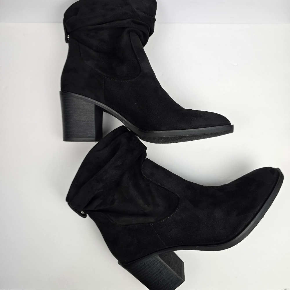 CL BY LAUNDRY Slouchy Block Heel Kalie Bootie Black Microsuede Womens Size 10 - Picture 7 of 12
